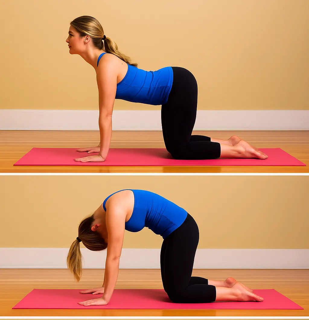 تمارين للانزلاق الغضروفي القطني بالصور - تمرين قطة بقرة